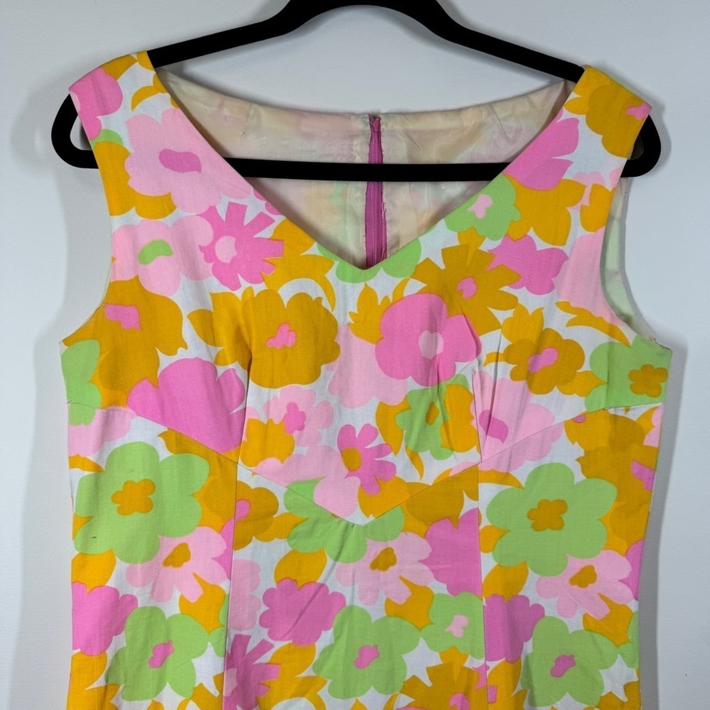Vintage Handmade 70s Floral Maxi Dress Pink Orange Green Cotton V-Neck Zip Back - Picture 5 of 15